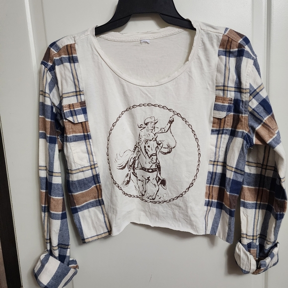 Cowboy Cropped Flannel Rework - Picture 2 of 6